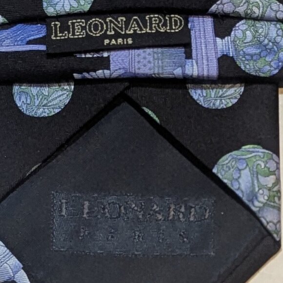 Leonard Paris Silk Tie 100% silk Blue Black - Picture 3 of 5